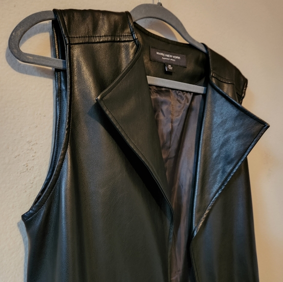 Marc New York Women Sleeveless Faux Leather Long Belted Vest - Picture 4 of 5